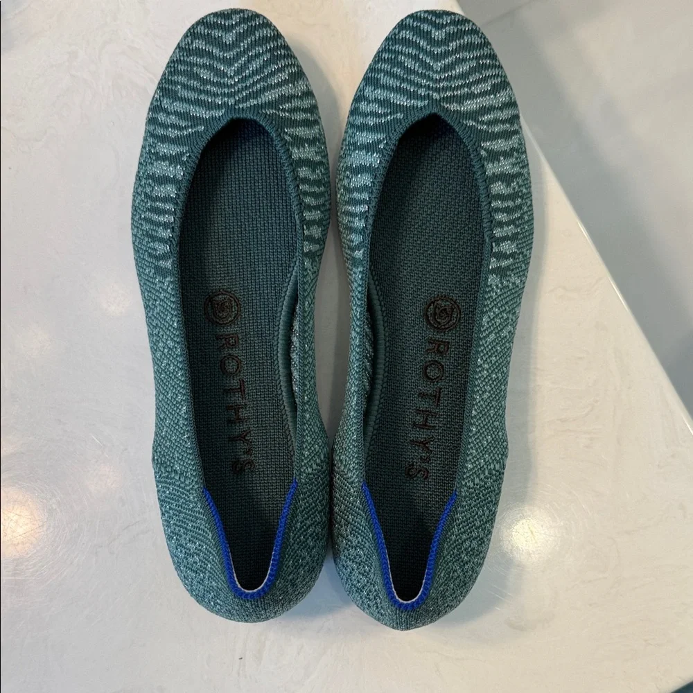 NEW Rothy's Mirage Metallic Square Toe Patterned Flats - Picture 3 of 7